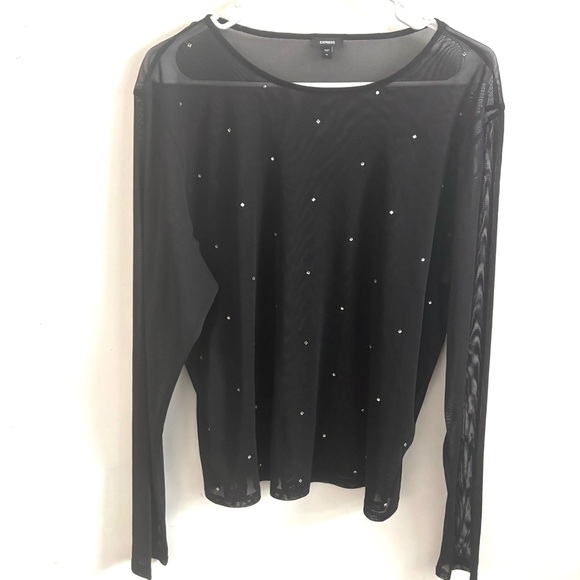Express Mesh Fitted Top Womens XL Whimsigoth Rhinestone Studded Sheer Evening - Picture 1 of 4